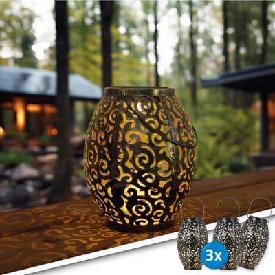 Solar tuinverlichting - Voordeelset Tafellamp 'Agadir' - 3 stuks - Mooi lichteffect - Warm wit licht - Metaal - 23cm hoog - Buitenlamp op zonne-energie