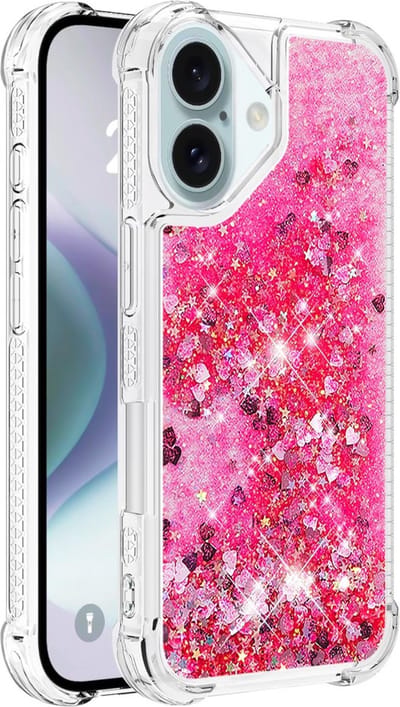 Peachy Glitter TPU met versterkte hoeken hoesje geschikt voor iPhone 16 - transparant roze