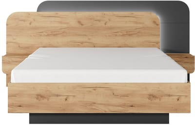 Vente-unique Bedframe hout antracietgrijs, natuurlijk licht 160 x 200 cm