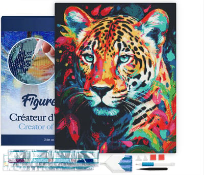 Figured'Art Diamond Painting set Volwassenen 40x50 cm met lijst Kleurrijke Abstracte Luipaard - 5D DIY Art full drill vierkante diamant - Canvas al ingelijst