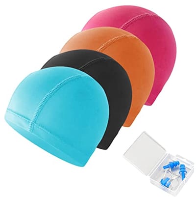 4 Stuks Zwemmutsen met Neusclip en Oordopjes - Comfortabele en Lichtgewicht Badmutsen voor Volwassenen en Kinderen