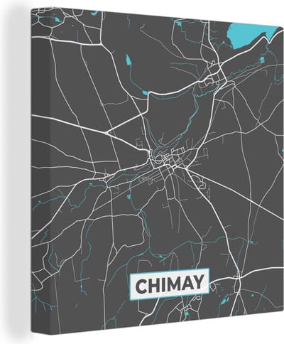Canvas Schilderij Stadskaart – Grijs - Kaart – Chimay – België – Plattegrond - 20x20 cm - Wanddecoratie