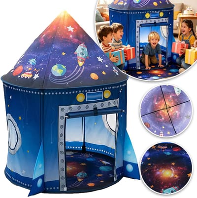 Opklapbare Rakettent Voor Kinderen - Grote Binnenspeeltent, Direct Op Te Zetten - Draagbare Buitenspeeltent Voor Jongens En Meisjes - Blauw 135x100cm