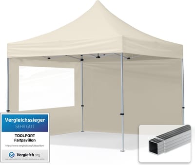 3x3 m Easy Up partytent Vouwpaviljoen, ECONOMY alu 32mm met zijwanden (panorama), crème