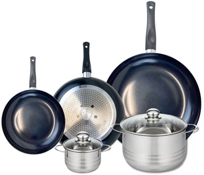 Set van 3 Kookpannen 20, 24 en 32 cm en 2 braadpannen 12 en 20 cm Elo Prima Glanzend