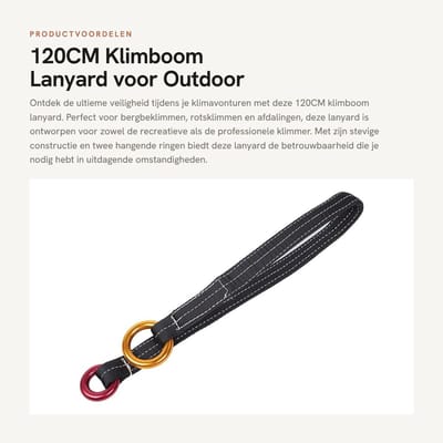 Dailygoods- Klimboom Lanyard 120CM - Outdoor Reddingsdraad - 2 Hangende Ringen - Lichtgewicht - Schokbestendig - Geschikt voor Bergbeklimmen - Klimlijn