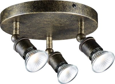 Stuga plafondlamp rond, roestkleurig metaal, 3x GU10 5W LED incl., 2700K, 400 lumen, dimbaar, IP20