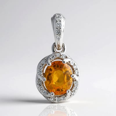 Cavill - Luxe Gouden Hanger - 375 Witgoud - 1,425 ct Ban Ka Cha Oranje Saffier Ovaal - 0,587 ct Witte Saffier - Ovale Saffier Ketting Sieraad