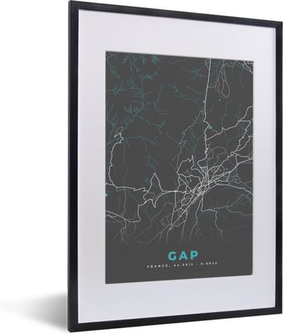 Fotolijst incl. Poster - Gap - Kaart - Plattegrond - Stadskaart - Frankrijk - 30x40 cm - Posterlijst
