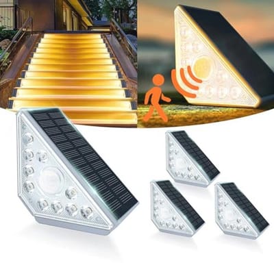Trapverlichting op zonne-energie met Bewegingsmelder - Warm Wit Licht, IP44 Waterdicht, Voor Tuin en Trap