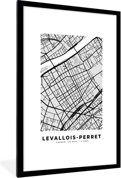 Fotolijst incl. Poster - Stadskaart - Frankrijk - Kaart - Levallois-Perret - Plattegrond - 80x120 cm - Posterlijst