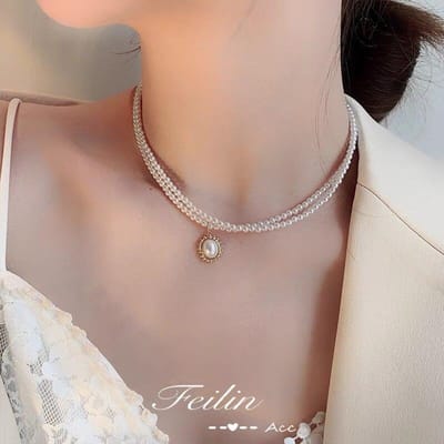 Nouveau Collier Ras du Cou Perle Tendance Mignon Pendentif Double Couche Pour Femmes Bijoux Fille Collier Banquet Bijoux Élégants brown