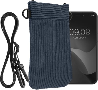 kwmobile Necklace Case voor XXL - 7" Telefoonhoesje – Cord hoesje met koord – Telefoontasje – Beschermhoes in grijsgroen