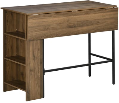 Uitschuifbare bartafel met 3 opbergplanken en metalen frame voor keuken en eetkamer, 120x76x91,4 cm, bruin.