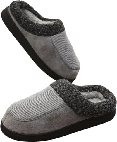 Heren Sloffen Warme Pantoffels - Antislip Huisschoenen Binnen - Comfortabele Winter Slippers Katoen Fuzzy - Grijs - Maat 37