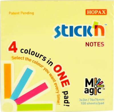 Stick'n Memoblok Magic Sticky Note - 76x76mm - 4x Pastel Kleuren - 100 Vel