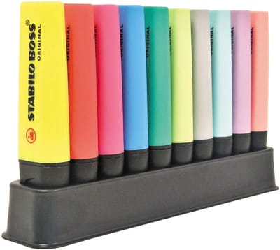 STABILO BOSS ORIGINAL - Markeerstift - Fluo & Pastel - Deskset Met 10 Kleuren
