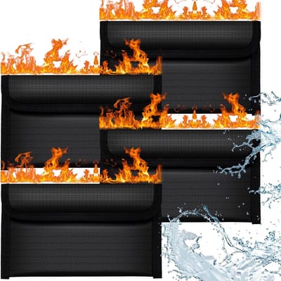 Vuurvaste Documententas, 4 Stuks 20 X 12 Cm Geld Vuurvaste Tas, Solide Siliconen Gecoate Waterdichte en Brandwerende Veilige Opbergtas met Rits voor Contant Geld, Bestand, Paspoort, Sieraden-4 stuks zwart