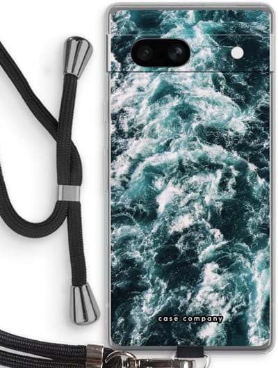 Case Company® - Hoesje met koord geschikt voor Google Pixel 7A hoesje met Koord - Zee golf - Telefoonhoesje met Zwart Koord - Bescherming aan alle Kanten en Over de Schermrand
