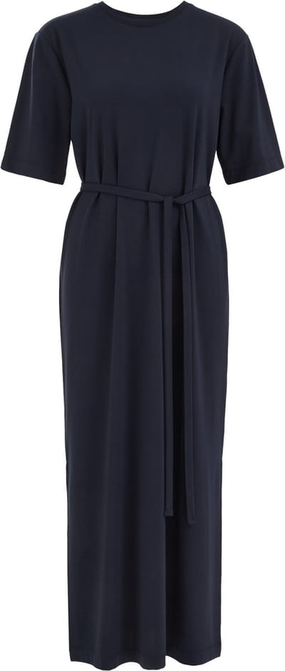WE Fashion Dames jersey midi T-shirt jurk met strikceintuur