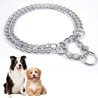 Hondenhalsband van RVS, 60 cm, Dubbelgegroefde Halsband voor Middelgrote tot Grote Honden, Verstelbare en Duurzame Ketting met Ronde Hoeken voor Comfort en Stijl