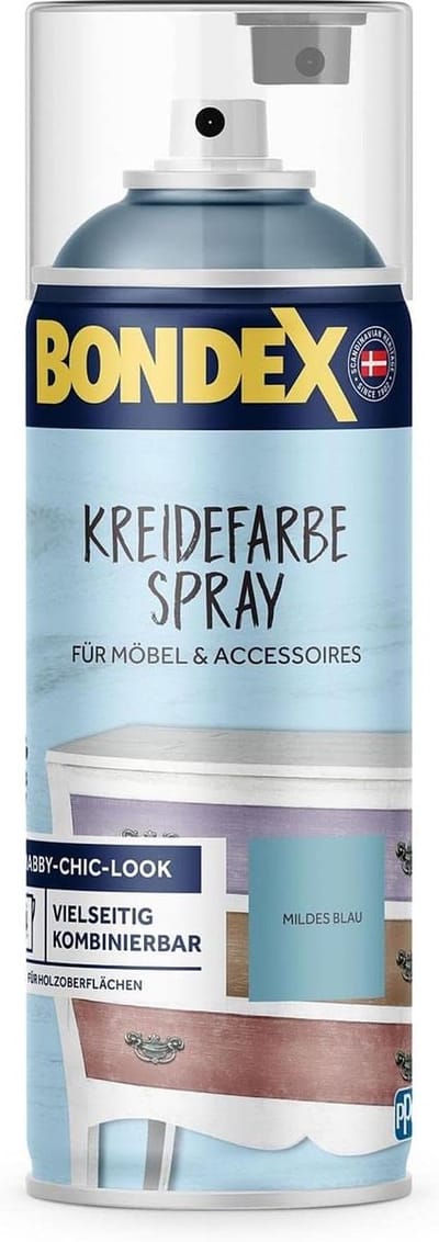 Bondex 446763 Krijtverfspray mildblauw 0,4 L voor 4 m² - Snel en eenvoudig: Schudden en spuiten - Eenvoudig aan te brengen - Shabby look verf