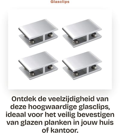 Dailygoods- Glasclips Dubbelzijdig - Verstelbare Aluminium Beugel - Antislip Design - Geschikt voor 10-12 mm Dikke Glas - Eenvoudig te Installeren - Duurzaam en Roestvrij - Glasbeugels