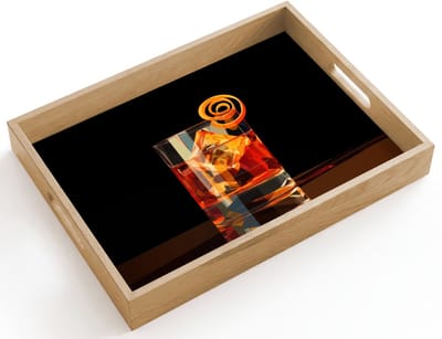 Dienblad hout 40x30 cm - Schootdienblad - Glas - Ijsblokjes - Drinken - Bruin - Borrelplank rechthoek - Plateau dienbladen