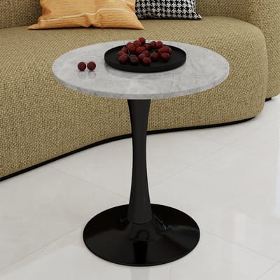 DESMIU Bijzettafel - Moderne Ronde Salontafel Met Minimalistisch Design Voor Woonkamer En Eethoek - Kunstmarmer - Zwart En Grijs - 70 Cm