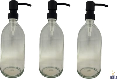 BBBLS® Design Dispenser 3 stuks Giftset "Blanco" | Transparant Kunststof | 500ml | RVS / Metaal Pomp Zwart | Zeeppomp | Zeepdispenser | Zeephouder