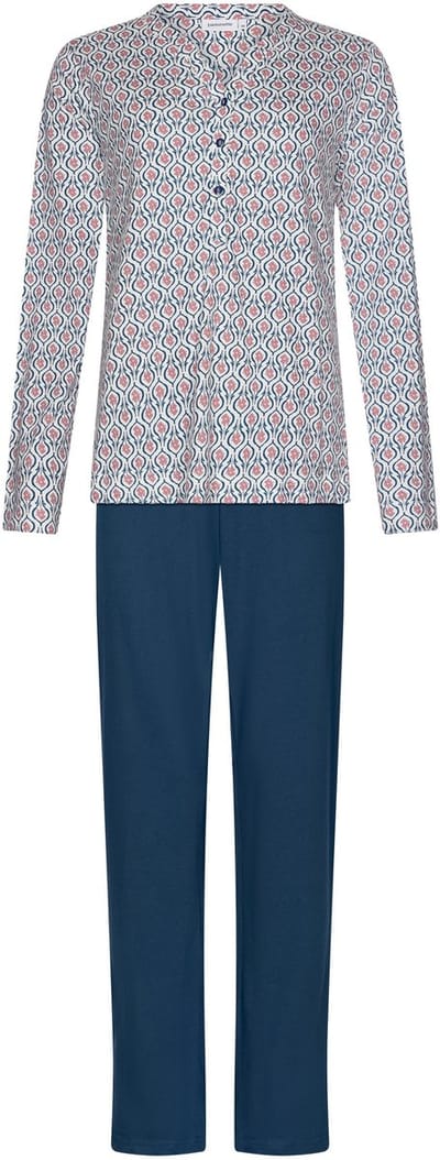 Pastunette - Rose Stream - Pyjama - Bio Katoen - Wit/Blauw - Maat 48