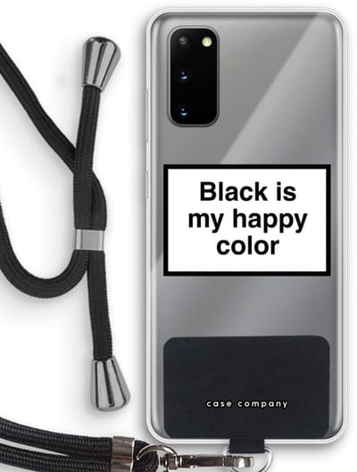 Case Company® - Hoesje met koord geschikt voor Samsung Galaxy S20 hoesje met Koord - Black is my happy color - Telefoonhoesje met Zwart Koord - Bescherming aan alle Kanten en Over de Schermrand