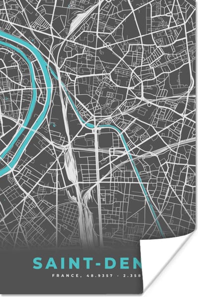 Poster Saint-Denis - Frankrijk - Plattegrond - Kaart - Stadskaart - 120x180 cm XXL