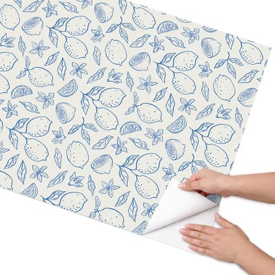 Coloray Meubel Wrap Folie - Blauw Meubelfolie - 75x150 cm - Wrapfolie Keuken Citruspatroon - Decoratiefolie - Minimalist Meubelfolie - Meubel Wrap Folie - Woonkamer decoratie - Achtergronden en patronen