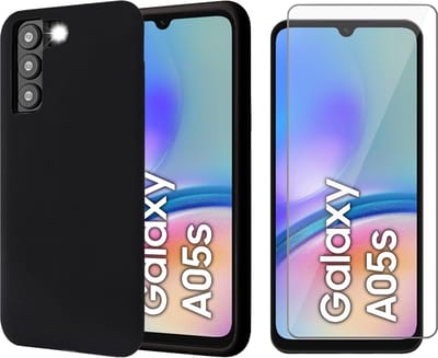 Hoesje geschikt voor Samsung Galaxy A05s - Screenprotector Glas - Mat Back Case Zwart