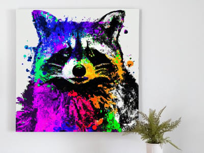 Rainbow tinted raccoon | Rainbow-Tinted Raccoon | Kunst - 50x50 centimeter op Dibond | Foto op Dibond