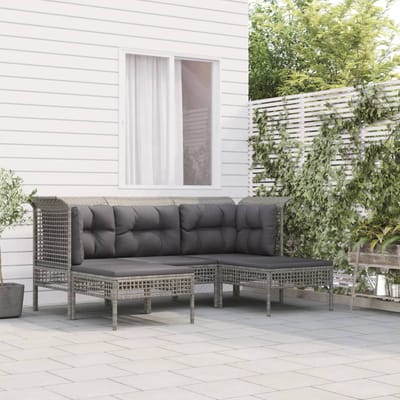 vidaXL - 5-delige - Loungeset - met - kussens - poly - rattan - grijs