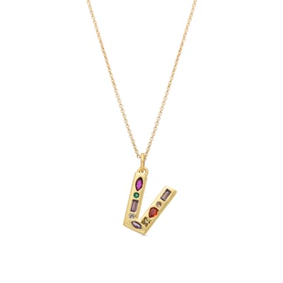 Luxenter Halsketting met Veelkleurige Zirkonia 18k goud afwerking - Alfabet