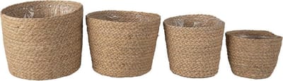 Clayre & Eef Opbergmanden Set van 4 Ø 28 Ø 23 Ø 20 Ø 17 cm Bruin Stro Rond Mand Opbergmandje