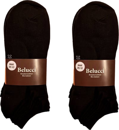 Belucci katoenen sneakersokken - bio katoen 20 paar zwart maat 39/42