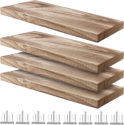 Set van 4 Wandplanken van Hout, 40 x 15 cm, Zwevende Planken voor Woonkamer, Badkamer en Kantoor, Inclusief Bevestigingsmateriaal