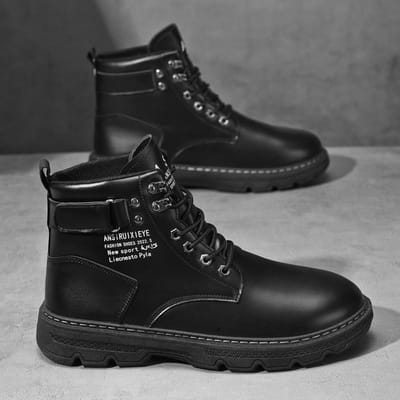 Herfst Herenschoenen Nieuwe Hoge Martin Boots Heren Trendy Veelzijdige Dikgezoolde Werkschoenen Casual Leren Laarzen Zwarte Korte Laarzen 44 gray