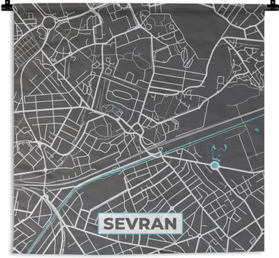 Wandkleed - Wanddoek - Sevran - Frankrijk - Kaart - Stadskaart - Plattegrond - 180x180 cm - Wandtapijt
