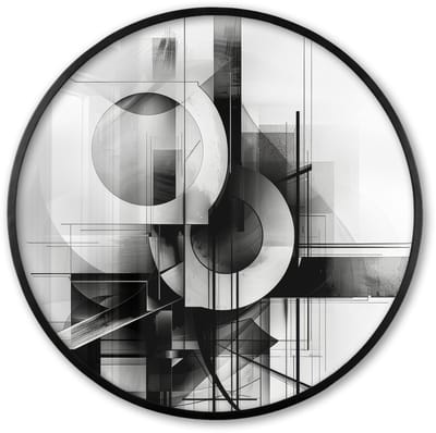 Poster in lijst Rond - Fotolijst 60x60 cm - Posters - Abstract - Kunst - Modern - Zwart wit - Ronde posterlijst zwart - Decoratie - Wanddecoratie woonkamer - Muurdecoratie slaapkamer