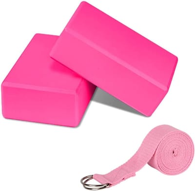 Thijox - 2PCS Yoga Blokken Set, Antislip EVA Schuim Yogablokken met Yoga Strap en Metalen D-Ring voor Verbetering van Balans, Flexibiliteit en Kracht