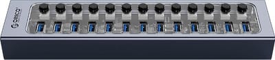 ORICO USB 3.0 hub met 13 poorten - aluminium en transparant design - BC 1.2 –  60W - grijs