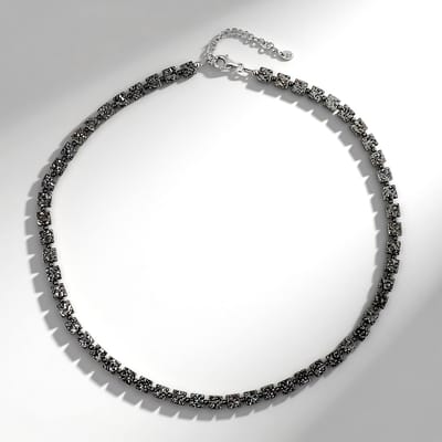 Cavill - Zilveren Halsketting - 925 Sterling Zilver Gerhodineerd - Zwarte Hematiet 102 412 ct - Elegante Gefacetteerde Kralen - Dames Sieraad 45 cm