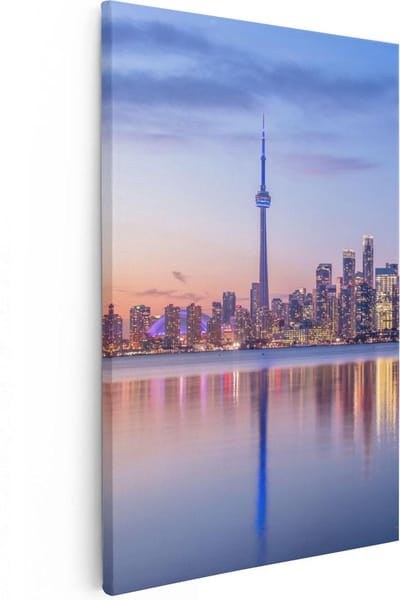 Artaza Canvas Schilderij Stad - 20x30 cm - Klein - Wanddecoratie Zonsondergang - Muurdecoratie Skyline - Kamer Accessoires