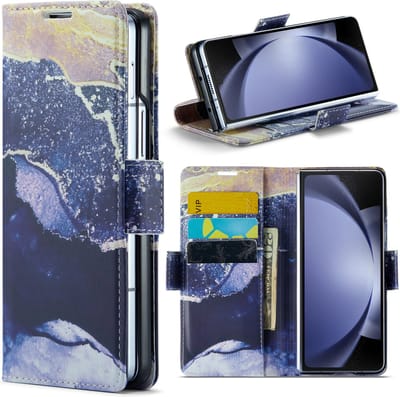 Casemania Hoesje Geschikt voor Samsung Galaxy Z Fold 5 - Blue Sodalite - Marmer Portemonnee Book Case