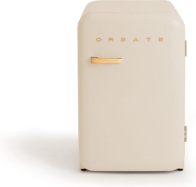 CREATE - Koelkast in retrostijl - Gebroken wit - Handvat Hout - FRIDGE RETRO 107L
